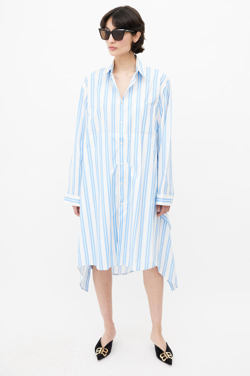 Balenciaga Blue 
White Stripe Shirt Dress