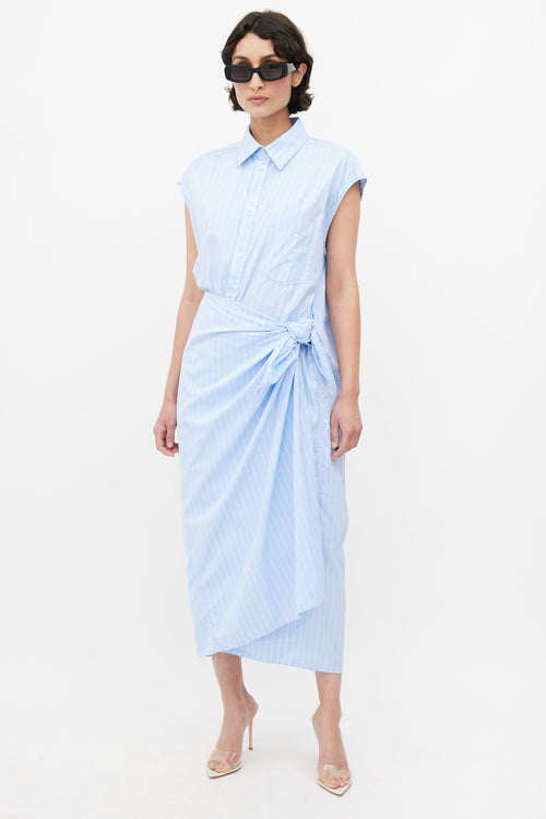 Balenciaga Blue 
White Striped Shirt Dress