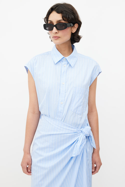 Balenciaga Blue 
White Striped Shirt Dress