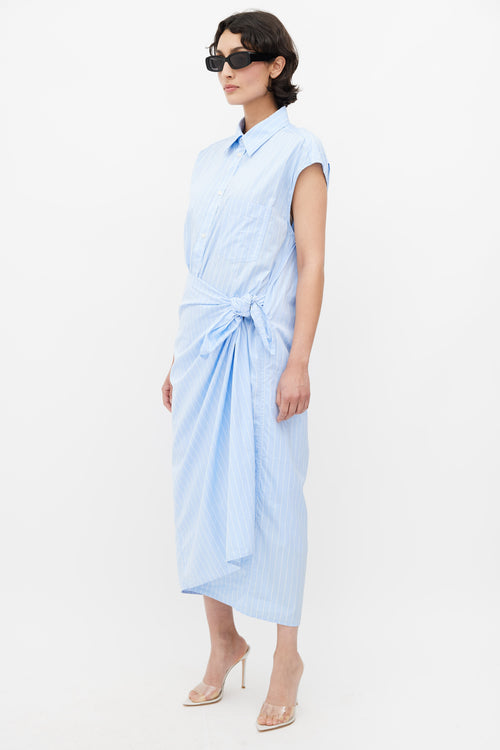 Balenciaga Blue 
White Striped Shirt Dress