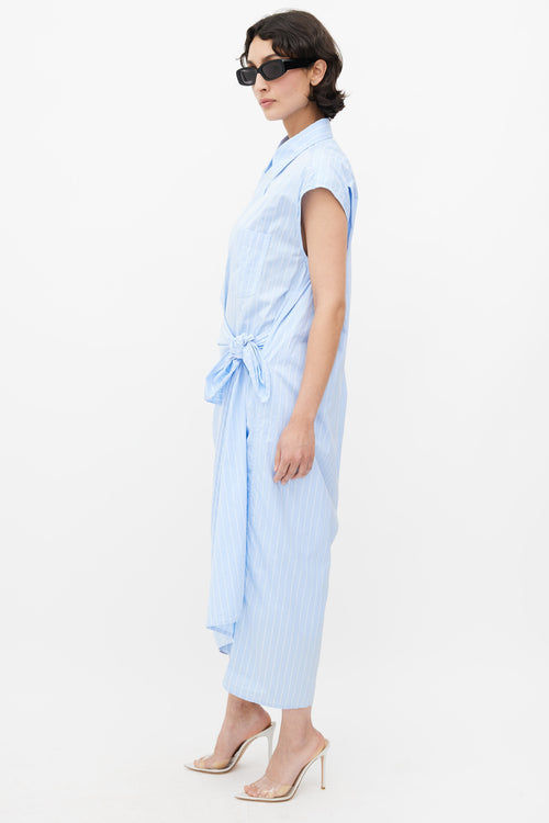 Balenciaga Blue 
White Striped Shirt Dress