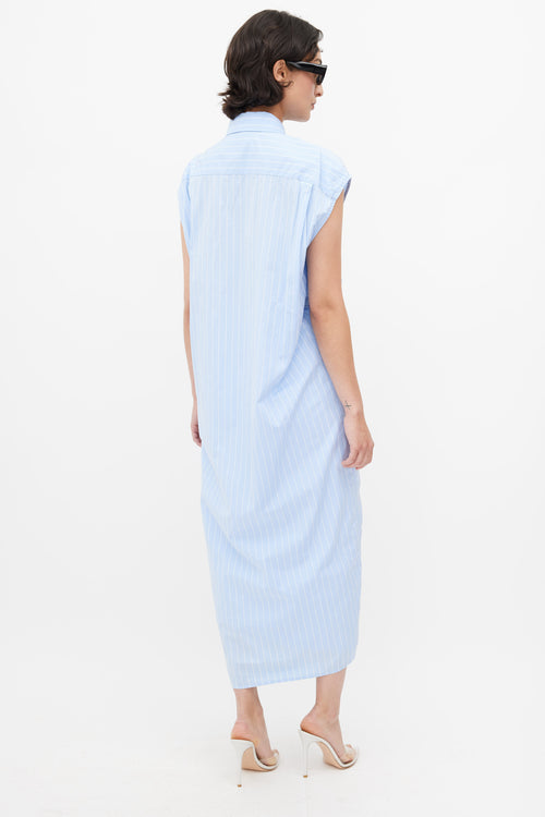 Balenciaga Blue 
White Striped Shirt Dress