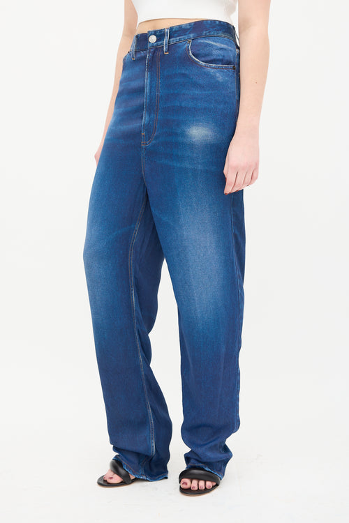 Balenciaga 2019 Blue Satin Trompe L
Oeil Trouser