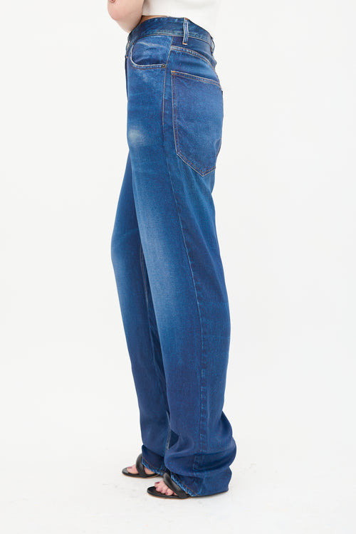 Balenciaga 2019 Blue Satin Trompe L
Oeil Trouser