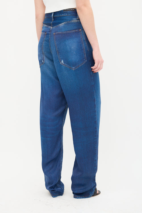 Balenciaga 2019 Blue Satin Trompe L
Oeil Trouser