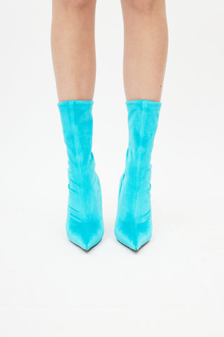 Balenciaga Blue Velvet Knife Ankle Boot