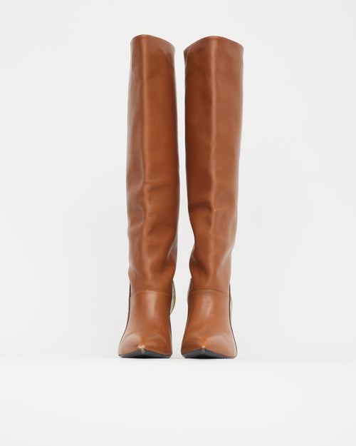 Balenciaga Brown 
Yellow Leather Knee High Boot