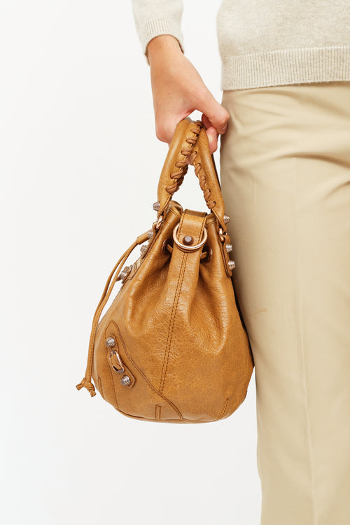 Brown Moto Giant 21 Pompon Bucket Bag