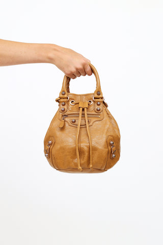 Brown Moto Giant 21 Pompon Bucket Bag