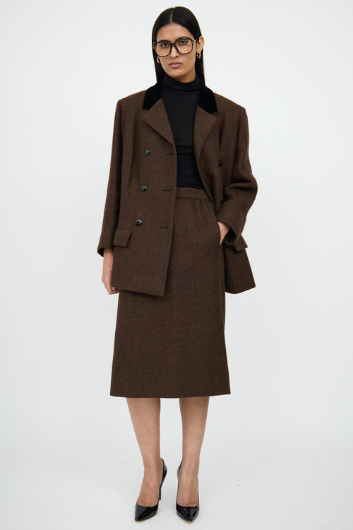 BalenciagaBrown Wool Blazer 
Skirt Set