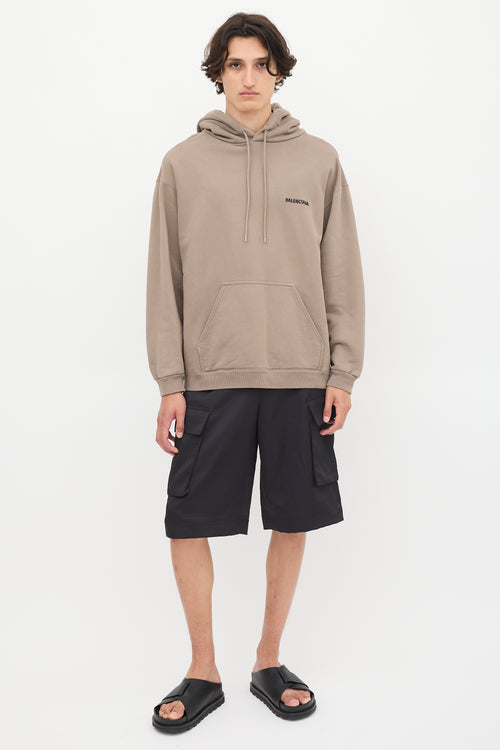 Balenciaga Brown Embroidered Logo Pullover Hoodie