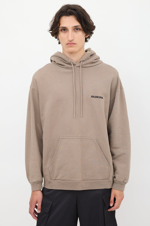 Balenciaga Brown Embroidered Logo Pullover Hoodie