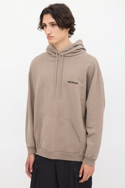 Balenciaga Brown Embroidered Logo Pullover Hoodie