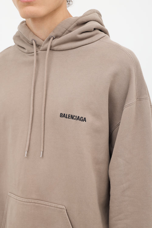 Balenciaga Brown Embroidered Logo Pullover Hoodie