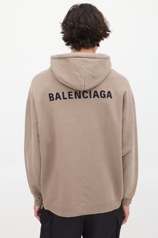 Balenciaga Brown Embroidered Logo Pullover Hoodie