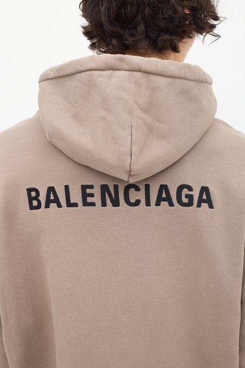 Balenciaga Brown Embroidered Logo Pullover Hoodie