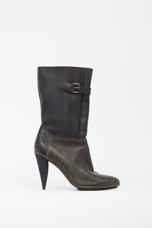 Balenciaga Brown Leather Pleated Buckled Boot