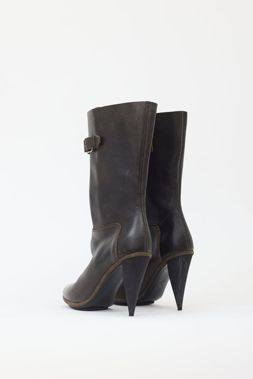 Balenciaga Brown Leather Pleated Buckled Boot