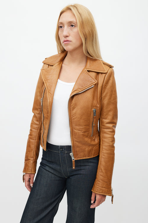 Balenciaga Brown Leather Biker Jacket