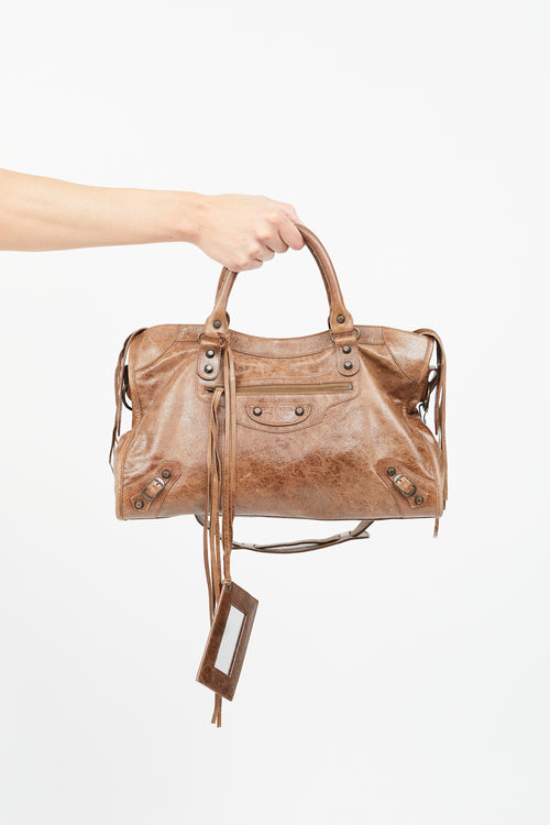 Balenciaga Brown City Motocross Leather Bag