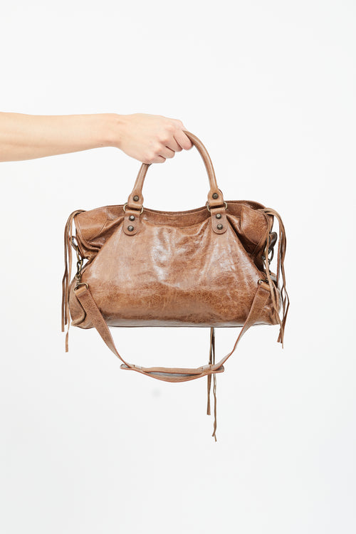 Balenciaga Brown City Motocross Leather Bag