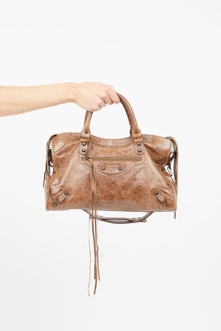 Balenciaga Brown City Motocross Leather Bag