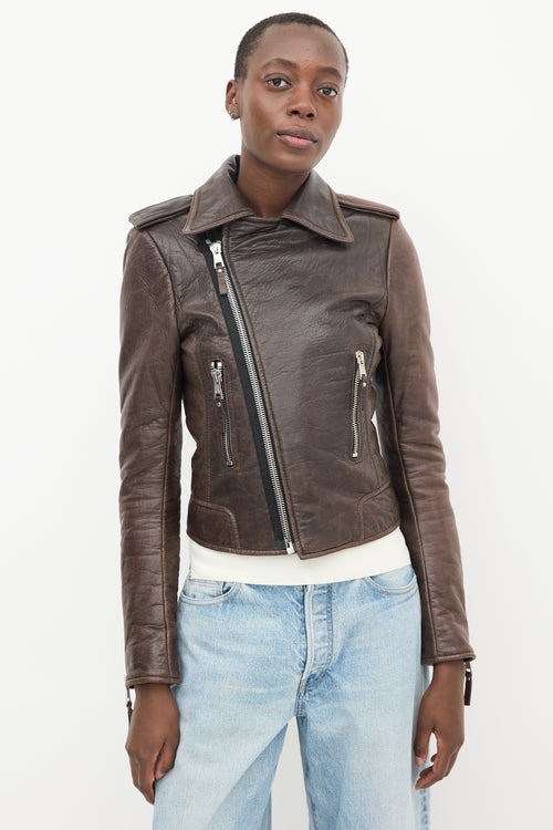 Balenciaga Brown Leather Moto Jacket