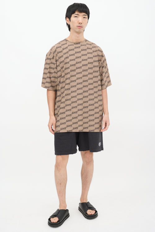 Balenciaga Brown Nylon BB Monogram Oversized T-Shirt