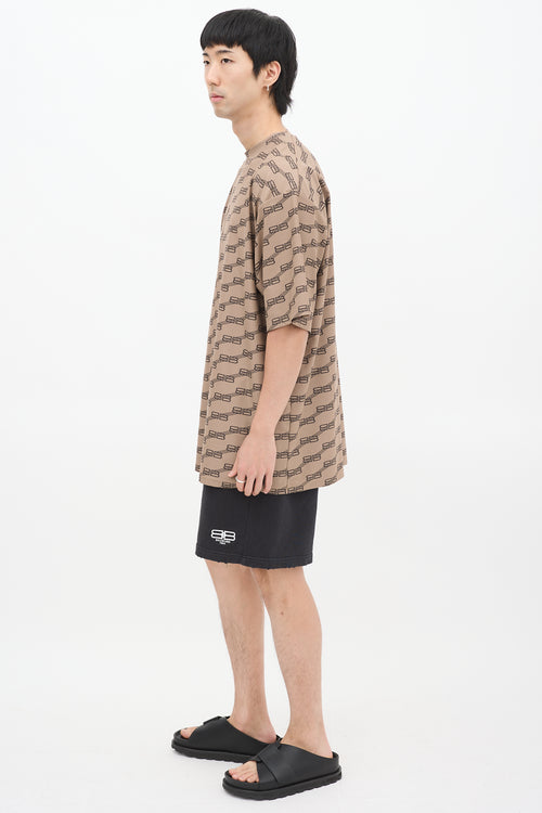 Balenciaga Brown Nylon BB Monogram Oversized T-Shirt