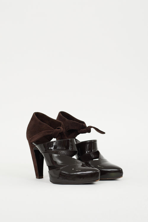 Balenciaga Brown Patent Leather 
Suede Bow Pump