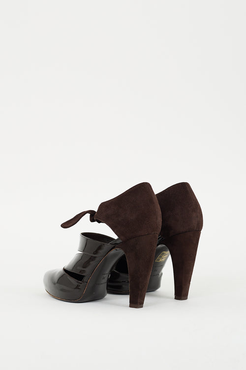 Balenciaga Brown Patent Leather 
Suede Bow Pump