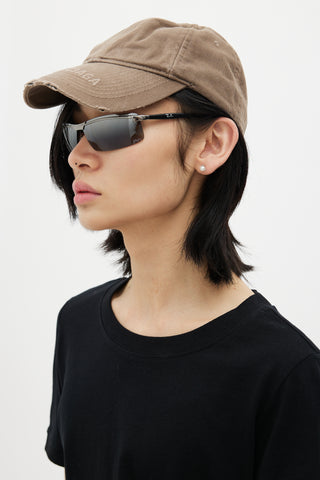 Balenciaga Brown Distressed Logo Baseball Cap