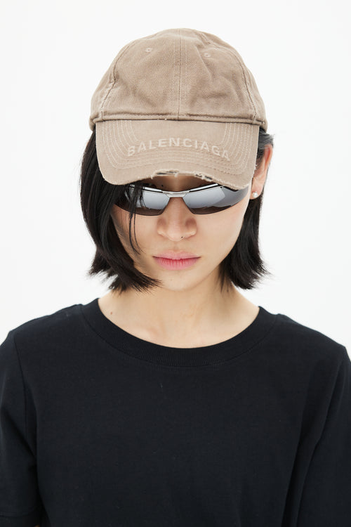 Balenciaga Brown Distressed Logo Baseball Cap