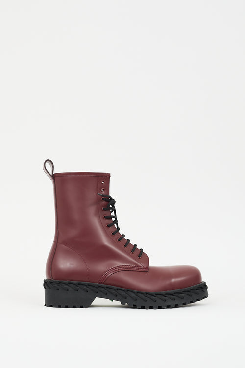 Balenciaga Burgundy Leather Woven Combat Boot