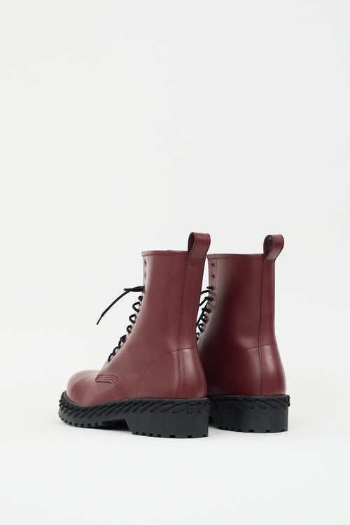 Balenciaga Burgundy Leather Woven Combat Boot