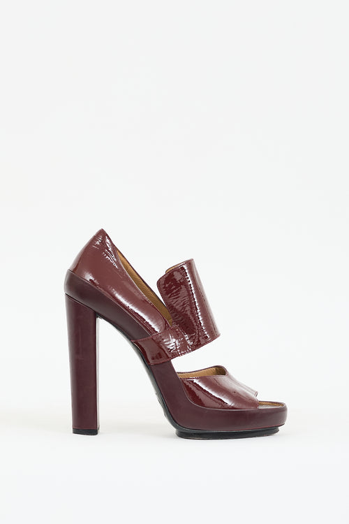 Balenciaga Burgundy Patent 
Leather Cutout Pump