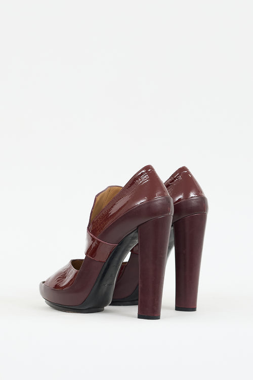 Balenciaga Burgundy Patent 
Leather Cutout Pump