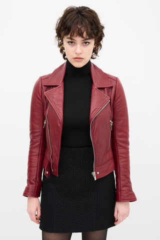 Balenciaga Burgundy Leather Biker Jacket