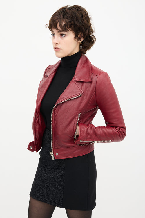 Balenciaga Burgundy Leather Biker Jacket