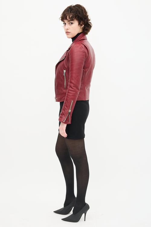 Balenciaga Burgundy Leather Biker Jacket