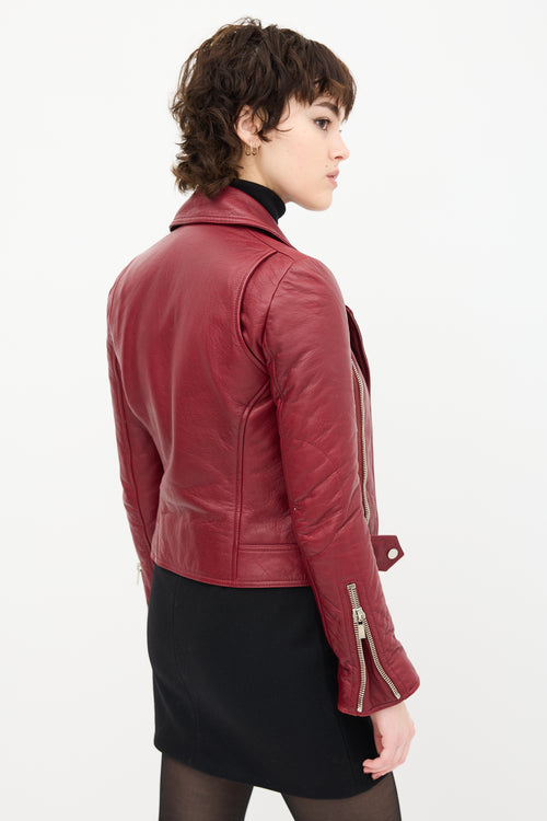 Balenciaga Burgundy Leather Biker Jacket