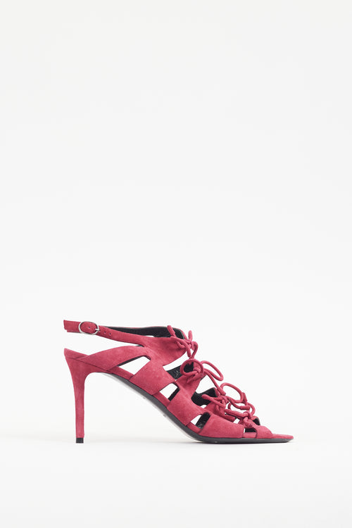 Balenciaga Burgundy Suede Caged Bow Heel