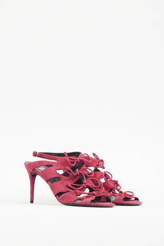 Balenciaga Burgundy Suede Caged Bow Heel