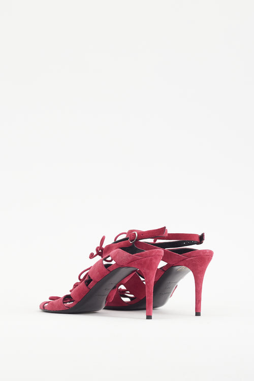 Balenciaga Burgundy Suede Caged Bow Heel