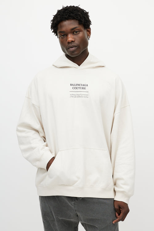 Balenciaga Cream 
Black Couture Address Oversized Hoodie