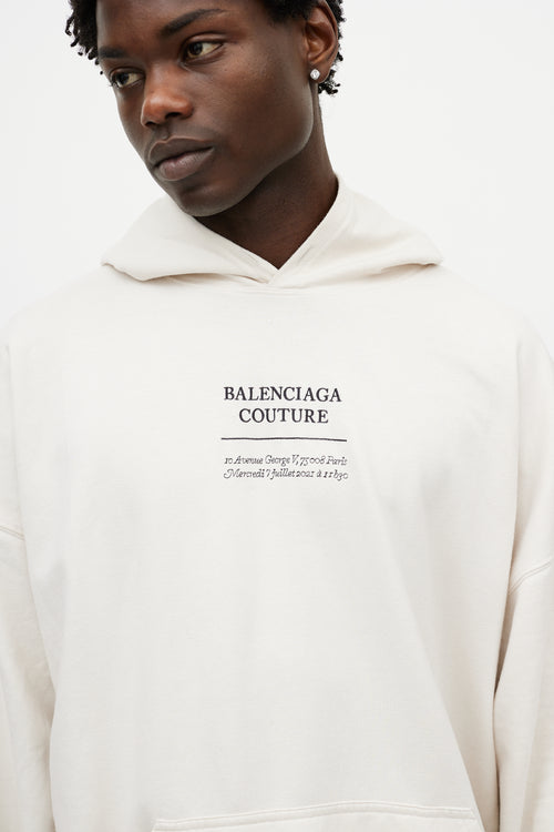 Balenciaga Cream 
Black Couture Address Oversized Hoodie