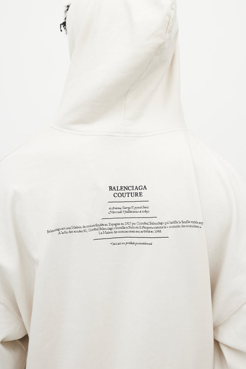 Balenciaga Cream 
Black Couture Address Oversized Hoodie