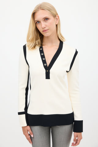 Balenciaga Cream 
Black Panelled V-Neck Top