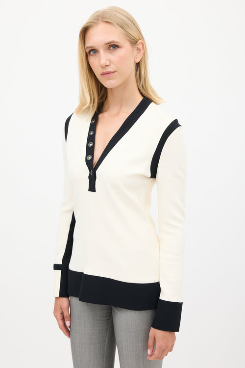 Balenciaga Cream 
Black Panelled V-Neck Top