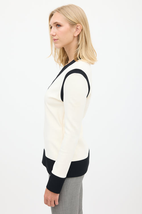 Balenciaga Cream 
Black Panelled V-Neck Top